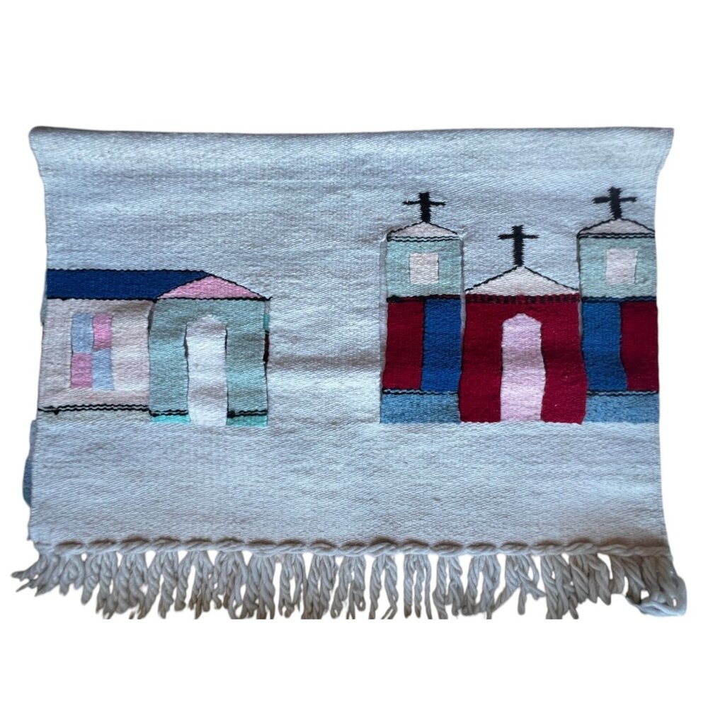 Handwoven Cotton Wool Southwestern-Style Wall Hanging Or Rug With Cactus & Villa - Picture 6 of 10